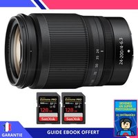 Nikon Z 24-200mm f/4-6.3 VR + 2 SanDisk 128GB UHS-II 300 MB/s + Ebook 'Devenez Un Super Photographe'