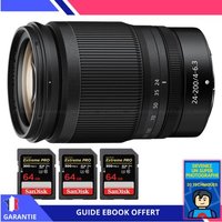 Nikon Z 24-200mm f/4-6.3 VR + 3 SanDisk 64GB UHS-II 300 MB/s + Ebook 'Devenez Un Super Photographe'