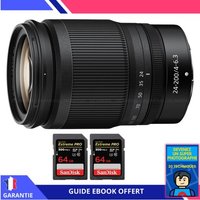 Nikon Z 24-200mm f/4-6.3 VR + 2 SanDisk 64GB UHS-II 300 MB/s + Ebook 'Devenez Un Super Photographe'