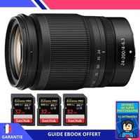 Nikon Z 24-200mm f/4-6.3 VR + 3 SanDisk 32GB UHS-II 300 MB/s + Ebook 'Devenez Un Super Photographe'