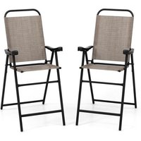 Costway Lot De 2 Chaises Tabourets De Bar Pliables-Textilène, Charge 150kg, Patins Antidérapants, Repose-Pieds -Jardin Piscine -Café