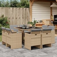 Vidaxl Ensemble À Manger De Jardin Et Coussins 9 Pcs Mélange Beige