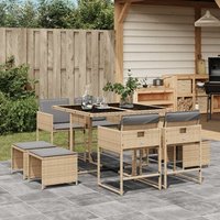 Vidaxl Ensemble À Manger De Jardin Et Coussins 9 Pcs Mélange Beige