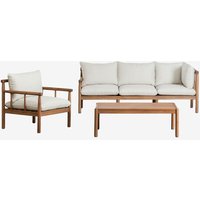 Salon De Jardin Avec Canapé 3 Places Et Fauteuil En Bois D'acacia Melvin Brun Acacia