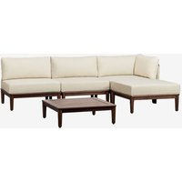 Canapé De Jardin D'angle Modulable 3 Pièces Avec Table Basse Et Pouf En Bois D'acacia Brayan Beige Crème