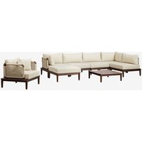 Canapé D'angle Modulable De Jardin 5 Pièces Avec Table Basse, Pouf Et Fauteuil En Bois D'acacia Brayan Beige Crème