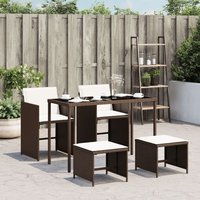 Vidaxl Ensemble À Manger De Jardin 5 Pcs Et Coussins Marron Poly Rotin