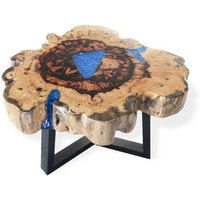 Table Basse Artisanal En Bois De Tamarin Et Résine Bleu Décoration Intérieur Original Unique Fait Main En Indonésie
