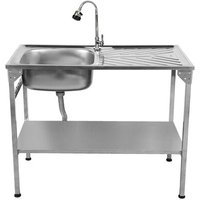 Évier De Camping Sur Pieds Pliant En Acier Inoxydable- Glamping Jardin Extérieur- Égouttoir À Droite, Robinet Flexible, Hauteur Ajustable [Housse De