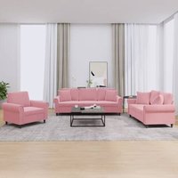 Vidaxl Ensemble De Canapés 3 Pcs Avec Coussins Rose Velours