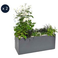 2 Jardinières Rectangulaire Volcania Effet Pierre 99,5 X 39,5 X 43,5 Cm - Gris Anthracite