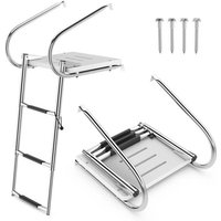 COSTWAY Échelle de Piscine Pliable Télescopique -Acier Inoxydable, 3 Marches, Charge 227KG, 2 Mains Courantes -Ponton Bateaux Yacht