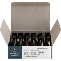 Binder Clip, Small, 3/4inW, Steel, 3/8in Capacity, Black, 12PK