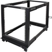 12U Adjustable Depth Open Frame 4 Post Server Rack w/ Casters / Levelers and Cable Management Hooks