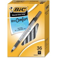 Round Stic Grip Xtra Comfort Ballpoint Pen Value Pack, Easy-Glide, Stick, Medium 1.2mm, Black Ink, Gray/Black Barrel, 36/Pack