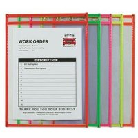 Neon Stitched Shop Ticket Holders, Super Heavy-Duty, Top Load 9 X 12 Insert, Clear Front, Assorted Neon Border Colors, 10/Box