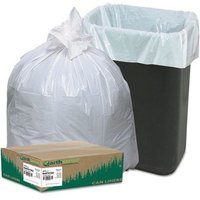 Linear-Low-Density Recycled Tall Kitchen Bags, Open-Face, 13 Gal, 24" X 33", White, 15 Bags/Roll, 10 Rolls/Box