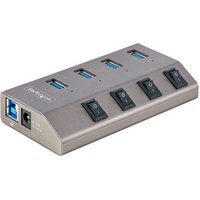 4-Port Self-Powered USB-C Hub with Individual On/Off Switches, USB 3.0 5Gbps Expansion Hub