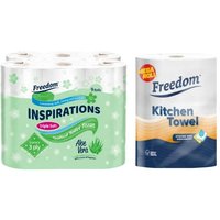 45 Rolls Freedom Aloe 3 Ply Toilet Paper & 6 Rolls Rhino Jumbo Kitchen Roll