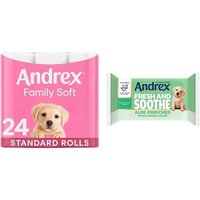 Andrex 24 Rolls Gentle Clean Toilet Paper & 12 Pack Aloe Washlets