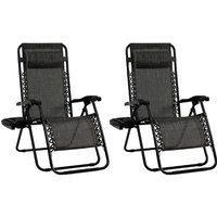 Set 2 Folding Patio Recliners Headrest