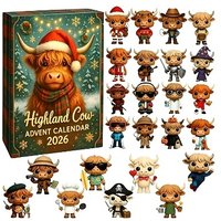 24 Day Highland Cow 2D Decoration Advent Calendar 4 Styles