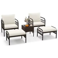 5 Piece Outdoor Bistro Set 2 Chairs 2 Ottomans & Coffee Table