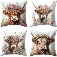 4 Piece Highland Cow Printed Cushion Covers