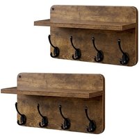 2 Pack Wall Mounted Hooked Coat Rack
