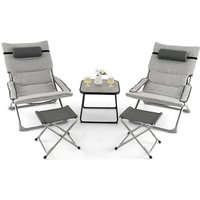 5 Piece Patio Sling Chair Set Footstools & Coffee Table
