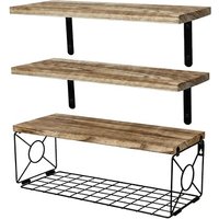 Levede 3 Tier Floating Shelves & Storage Basket