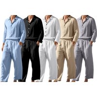 2 Piece Casual Linen Shirt & Trousers Set 5 Colours 5 Sizes