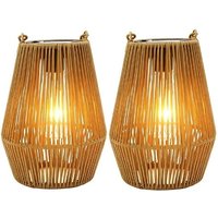 2 Pack Solar Hanging Rattan Lantern