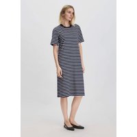 hessnatur Damen Streifen Heavy Jersey Slub Kleid Knielang Relaxed aus Bio-Baumwolle - blau - Größe 34