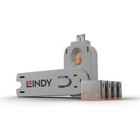 Lindy 40453 Schnittstellenblockierung Schnittstellenblockierung + Schlüssel USB Typ-A Orange Acrylnitril-Butadien-Styrol (ABS) 5 Stück(e)