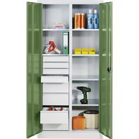 C+P 6 shelves, 8 drawers, 6 shelves, 8 drawers, HxWxD 1950 x 930 x 500 mm, reseda green doors, light grey body
