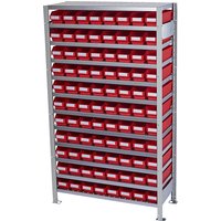 STEMO shelf unit height 1790 mm, shelf unit height 1790 mm, basic shelf unit, depth 300 mm, 88 red bins