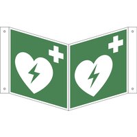 automated external heart defibrillator, pack of 10, automated external heart defibrillator, pack of 10, plastic, V shaped sign, 150 x 150 mm