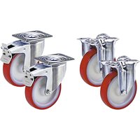 2 swivel castors with double stops, 2 fixed castors, 2 swivel castors with double stops, 2 fixed castors, wheel Ø x width 125 x