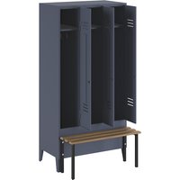 Wolf 3 compartments, 3 compartments, blue grey, W 900 mm, bench mounted in front, beech wood