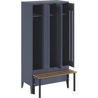 Wolf 3 compartments, 3 compartments, blue grey, W 900 mm, bench mounted in front, beech wood