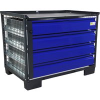 with 4 lockable drawers, with 4 lockable drawers, made of zinc plated sheet metal, blue fronts