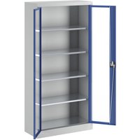 mauser with 4 shelves, HxW 1950 x 950 mm, with 4 shelves, HxW 1950 x 950 mm, depth 420 mm, light grey/gentian blue
