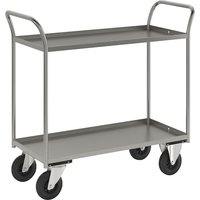 Kongamek 2 shelves with raised edges, LxWxH 1080 x 450 x 1000 mm, 2 shelves with raised edges, LxWxH 1080 x 450 x 1000 mm, zinc plated, 2 swivel castors and 2 fixed castors