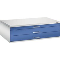 C+P A0, 3 drawers, height 420 mm, A0, 3 drawers, height 420 mm, light grey / gentian blue