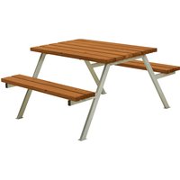 steel frame, hot dip galvanised, steel frame, hot dip galvanised, LxD 1180 x 1610 mm, softwood, teak-coloured, without backrest