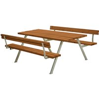 steel frame, hot dip galvanised, steel frame, hot dip galvanised, LxD 1770 x 1850 mm, softwood, teak-coloured, with backrest