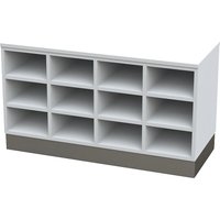 melamine coated, melamine coated, 12 compartments, length 1090 mm, white, stainless steel plinth