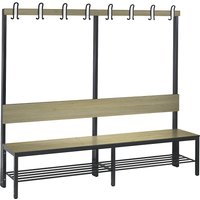 C+P HPL, back rest and hook rail, HPL, back rest and hook rail, length 1960 mm, oak finish, shoe rack