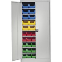 mauser with 50 open fronted storage bins, with 50 open fronted storage bins, 9 shelves, grey
